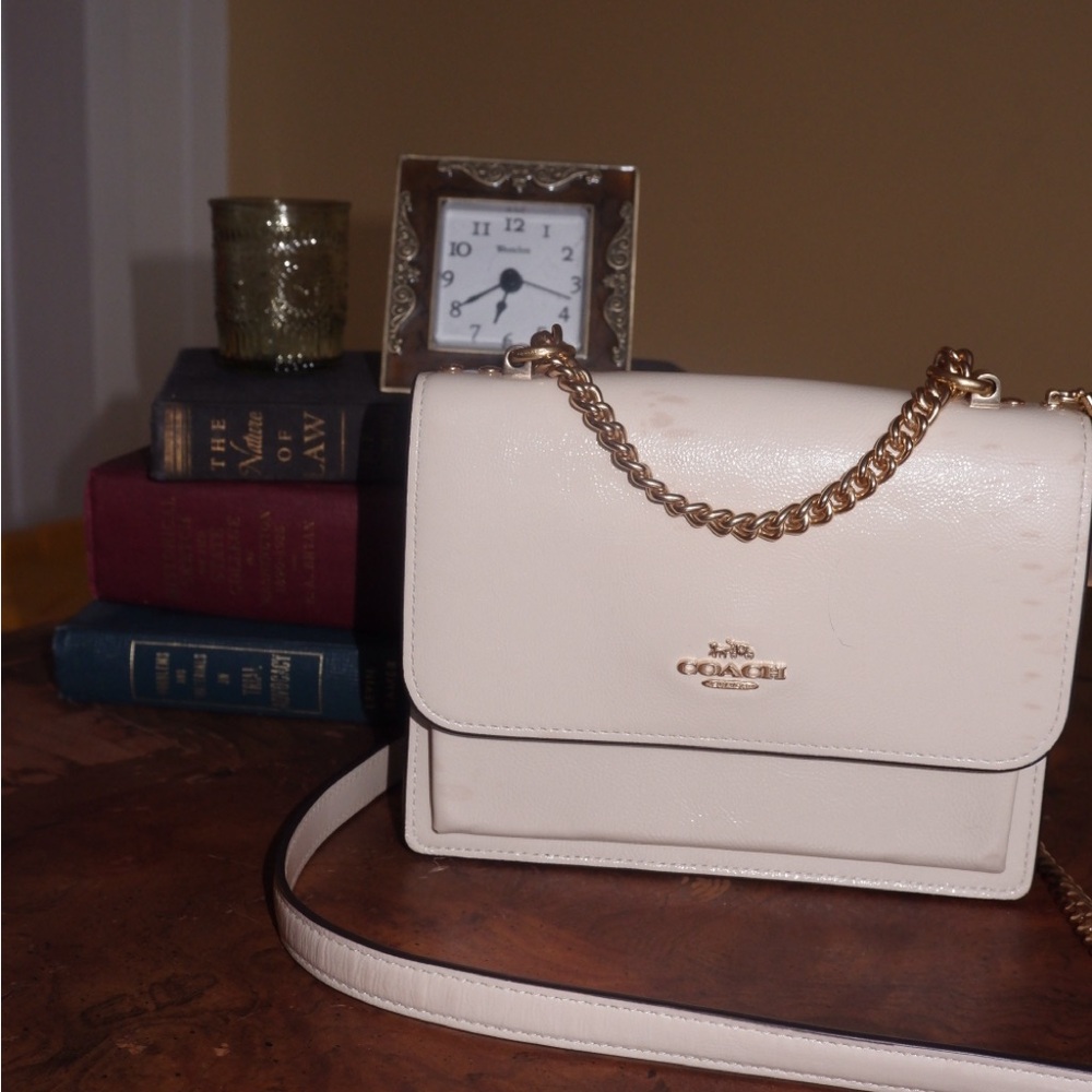 Coach Klare Leather Crossbody Bag – Ivory/Chalk with Gold Chain